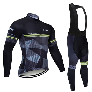 

NW Cycling Jersey Set 20D Bike Pants Set Winter Thermal Fleece Pro Team Quick Dry Downhill Jersey