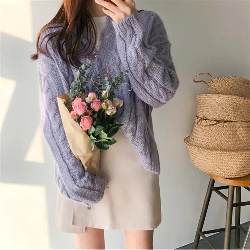 

Alien Kitty New Feminine Purple Violet Retro Soft High Street Knitted Gentle Cardigans Stylish Sweet Warm Autumn Elegant Sweater