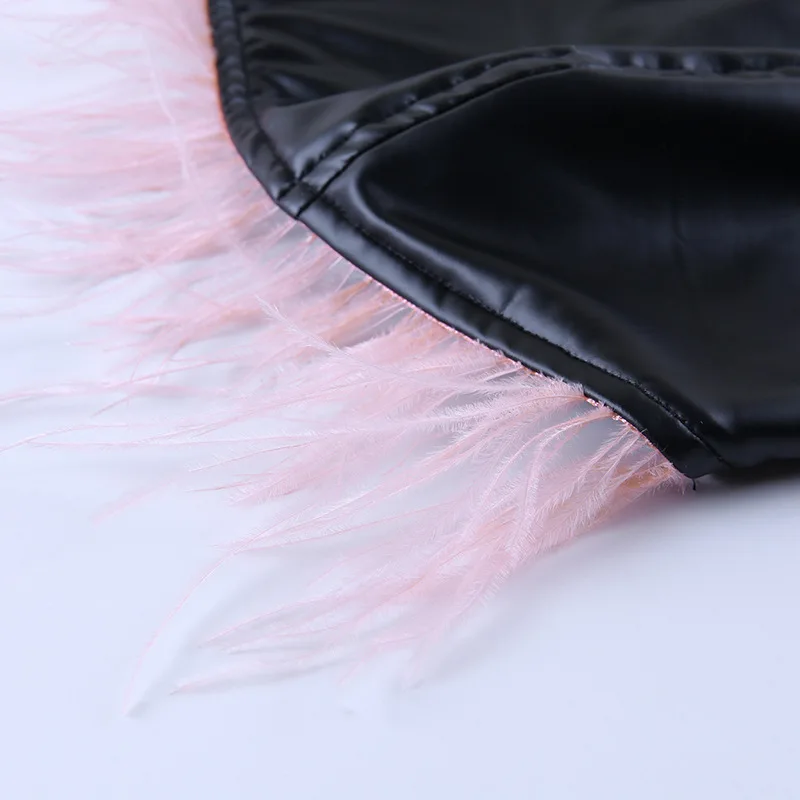 LVINMW сексуальный черный топ из искусственной кожи с вырезом лодочкой и перьями в стиле пэтчворк без бретелек с открытой спиной Тощий топ-труба женская модная одежда топы