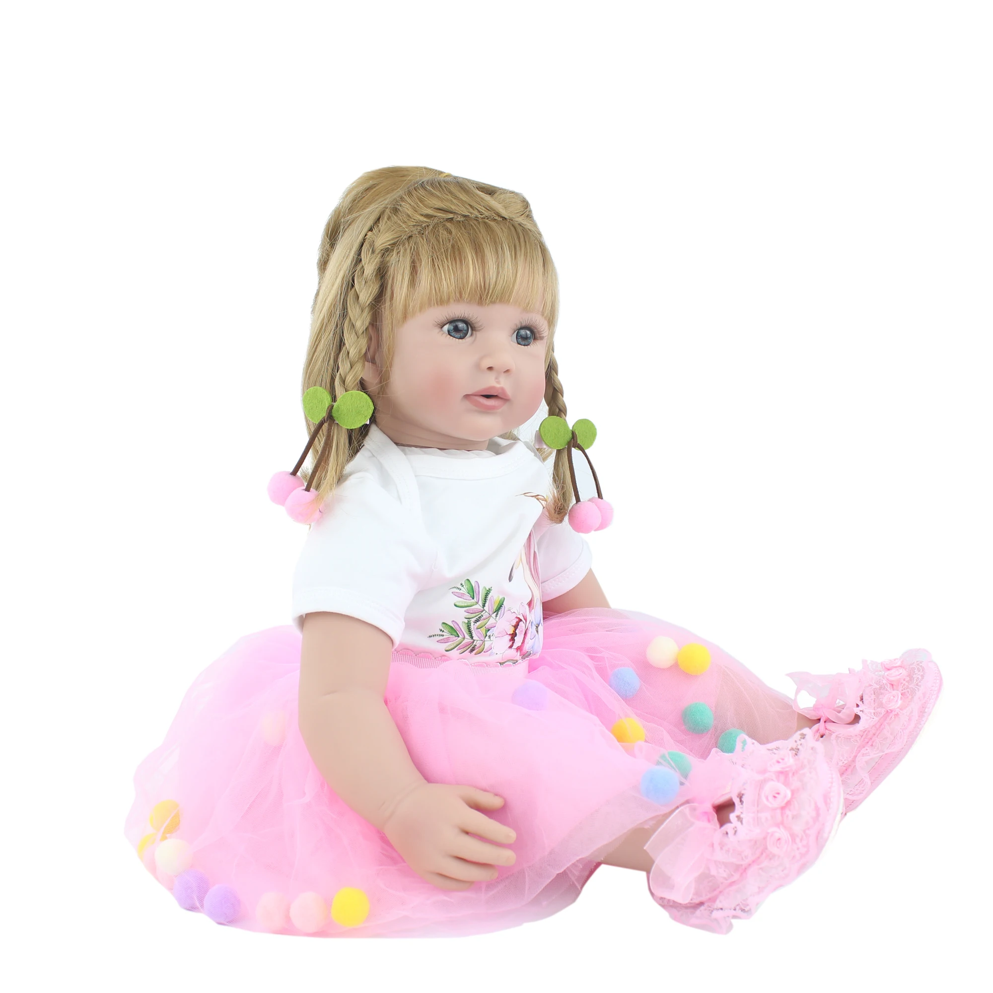 60 см Силиконовые реборн Младенцы Куклы Игрушки для девочек розовое платье блонд принцесса малыш Bebe платье кукла ребенок подарок на день рождения для ребенка