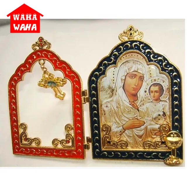 Katolikus Szent Cikk 24K Aranyozott Színű Szűz Mária Jeruzsálem És Jézus Nagykereskedelmi Ikon Keresztény Vallási Ajándék