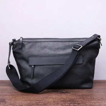 

New Style Genuine Leather Men Shoulder Bag Business Casual Messenger Bag Soft Black Large Capacity Bags