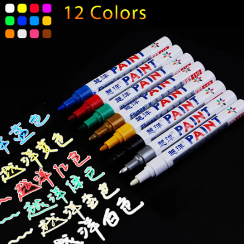 

12Pcs/Set 12Colors Marker Pen White Waterproof Rubber Permanent Paint For School Supplies Office Stationery