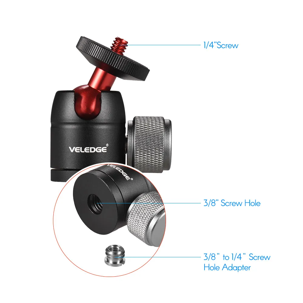 VELEDGE алюминиевый сплав мини штатив шаровая Головка адаптер шариковая головка 360 градусов поворотный с 1/4 дюймовым винтом 1/4 и 3/8 дюймовым винтовым отверстием