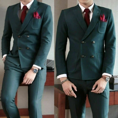 

Dark Green Double Breasted Men Suits Costume Homme Groom Wedding Tuxedo Slim Fit Terno Masculino Prom Blazer 2 Pcs Jacket Pant