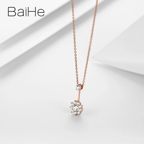 BAIHE, 18 K, розовое золото, сертифицировано, круглая огранка, H/SI, 0.27ct, натуральные бриллианты, ювелирные изделия, помолвка, модный, прекрасный цветок, подарок, ожерелья