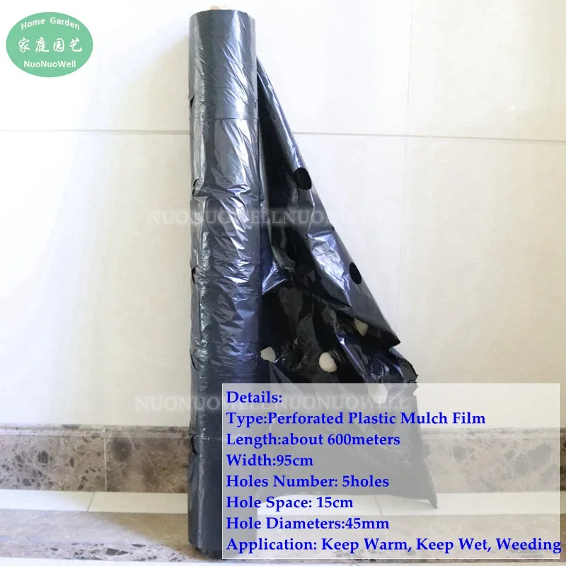

Wholesale 600m/Roll 5-Hole Black Film Perforated Plastic Mulch Film Agricultural Plants Planting Grow Film Weed Barrier Film
