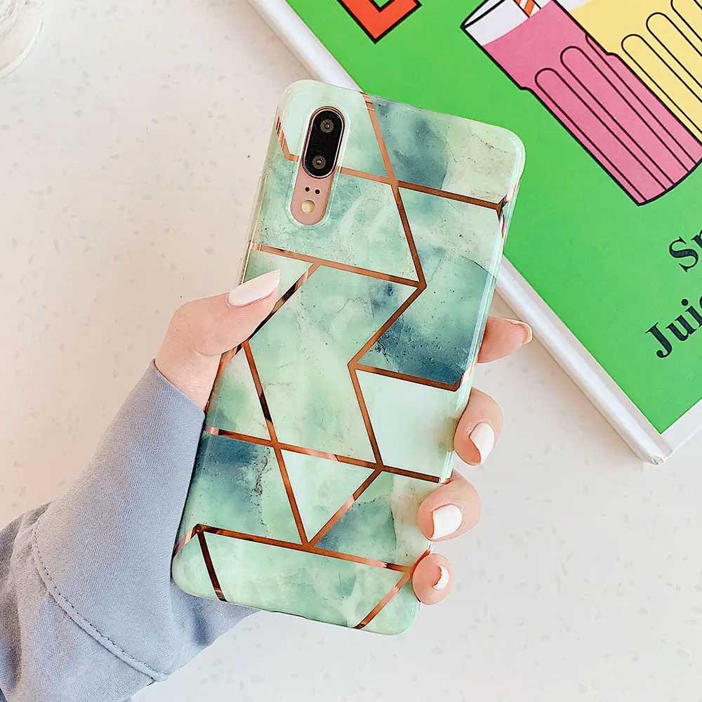 Мраморный гальванический геометрический чехол для телефона huawei P20 P30 Pro Lite mate 20 Pro Lite анти-шок розовый мягкий IMD задний Чехол - Цвет: T8