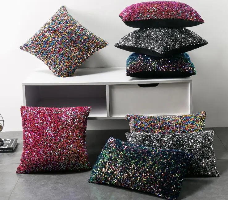 

45x45 30x50 Ins Fashion Cushion Cover Throw Pillowcase Without Filler Sequins Embroidery