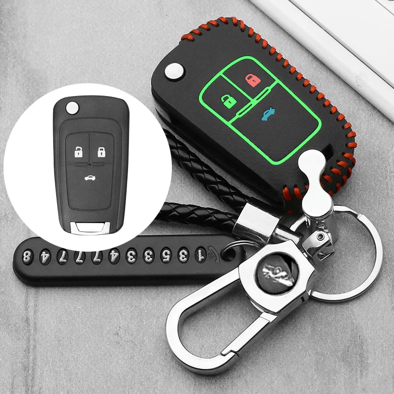 Светящийся кожаный чехол для ключей с 3 кнопками Chevrolet Cruze fit Buick Opel VAUXHALL Astra Corsa Antara