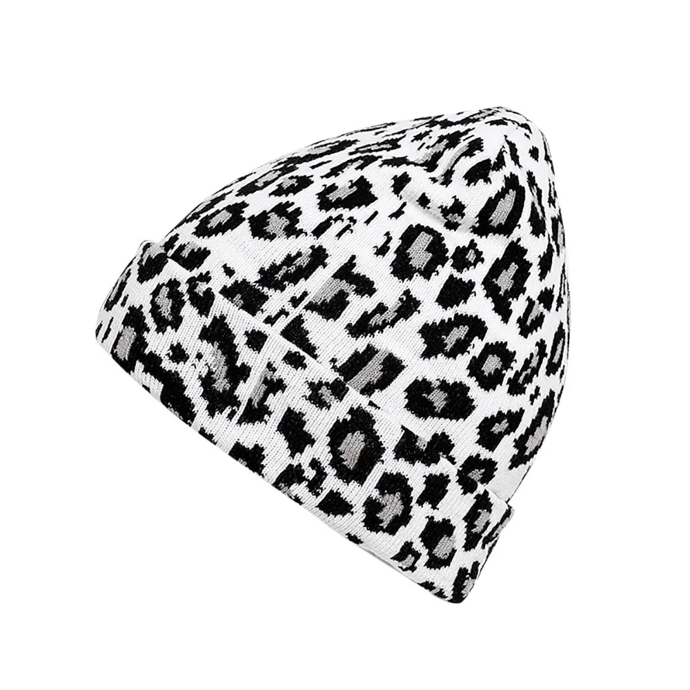 Модные для взрослых женщин и мужчин Зимние леопардовые вязаная крючком шапка теплые шапки и кепки Прямая поставка - Цвет: Белый