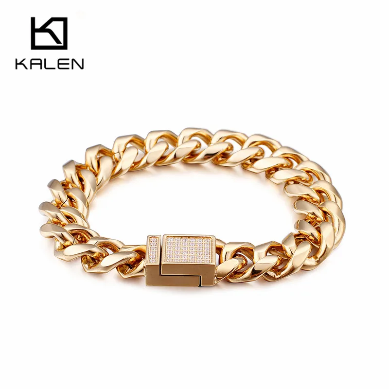 Новые золотые браслеты-цепочки из нержавеющей стали для мужчин, модный полированный металл и кубический цирконий, очаровательный браслет, ювелирные изделия
