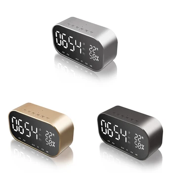 

Multifunction LED Alarm Clock BT Wireless Mini Subwoofer Speaker Mirror Function Temperature Display USB Desktop Alarm Clock