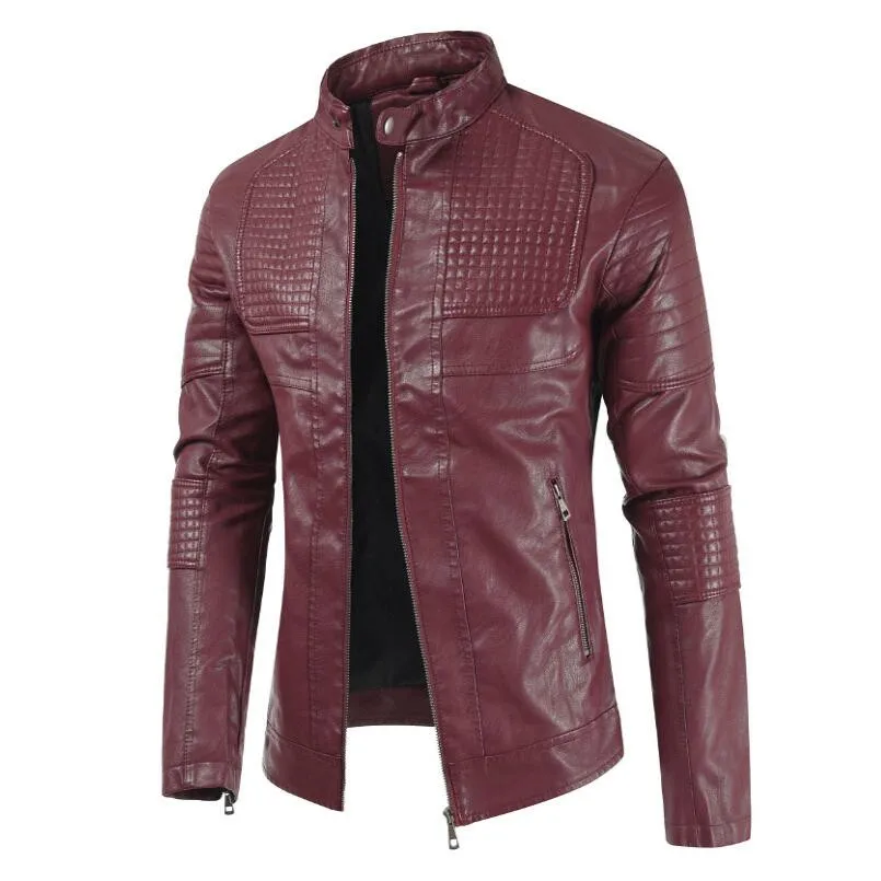 70% OFF 2019 PU Leather Jacket Men New Men's Stand-up Collar Fur Coat with Zipper Metal Buttons Decorative Letterpress Leather Coat 2XL