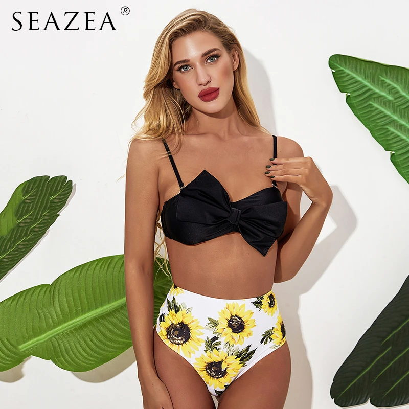 

High Wait Print Swimwear Women Solid Bikinis Sexy Backless Bandage Swimsuit Summer Bathing Suit Female Biquini Mujer 2020