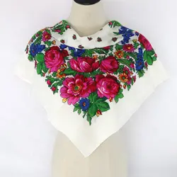 Роскошный модный стильный русский Этнический узор женский хлопковый акриловый маленький шарф 70 см х 70 см платок-хиджаб