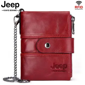 

Genuine Leather Women Wallets Crazy Horse Coin Purse Rfid Short Card Holder High Quality Ladies Red Money Bag Portfel Damski