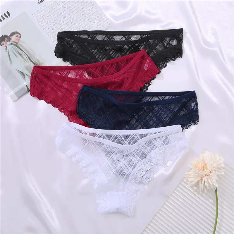 AllOfMe 3PCS/Set Women's Panties Sexy Underwear Lace Panties Lingerie  Female Floral Lace Briefs Perspective Finetoo Design Ladies Pantys