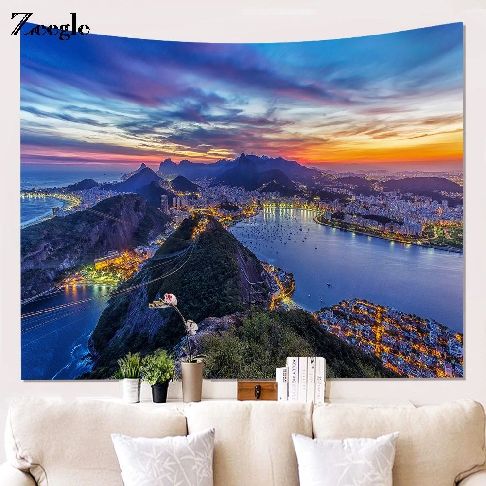 Zeegle Night Sky Wall Tapestry Home Decorations Wall Hanging City Starry Night Tapestries For Living Room Bedroom Beach Towel