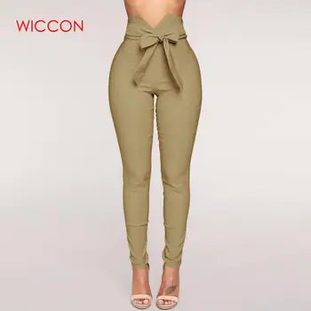 

Fashion Women High Waist Casual Pants Fashion Ladies Bowknot Long Slim Skinny Pants Bandage Elastic Pencil Trousers With Sashes