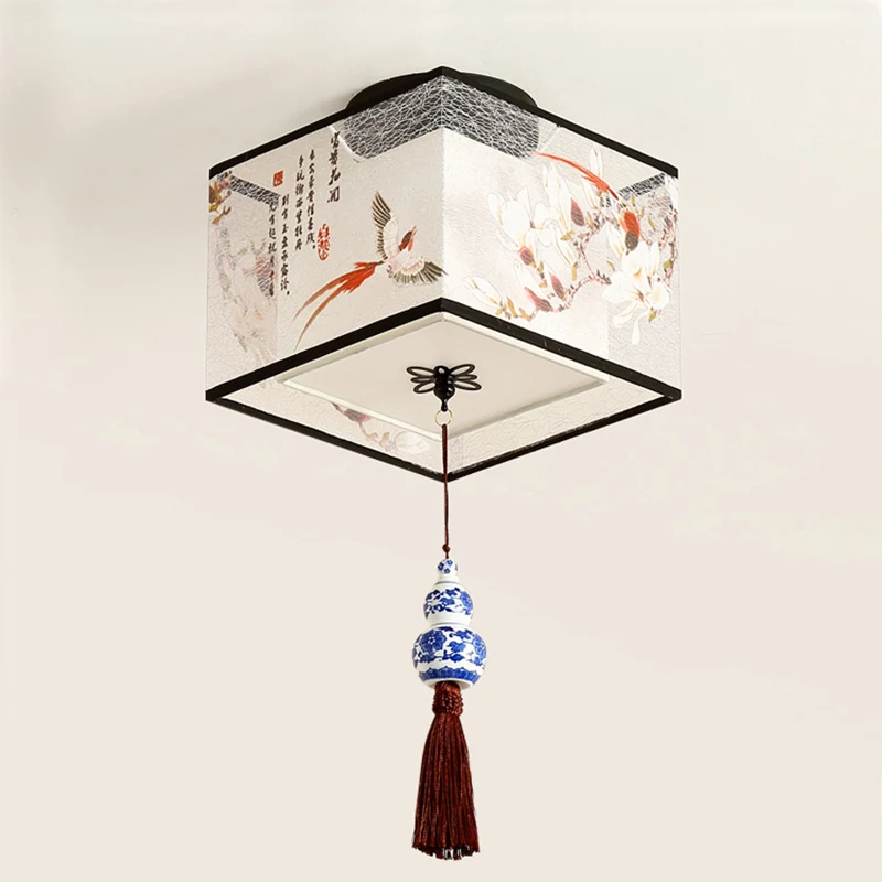 Китайское круглое квадратное принадлежности для потолочного светильника ткань для гостиной прохода навесная лампа Sufitowa японская Светодиодная потолочная лампа