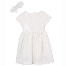 Платье для девочек с пайетками, платье с блестками, пачка для маленьких девочек с блестками вечерние платье для выпускного вечера белое свадебное пышное платье для детей ясельного возраста короткий рукав летнее платье