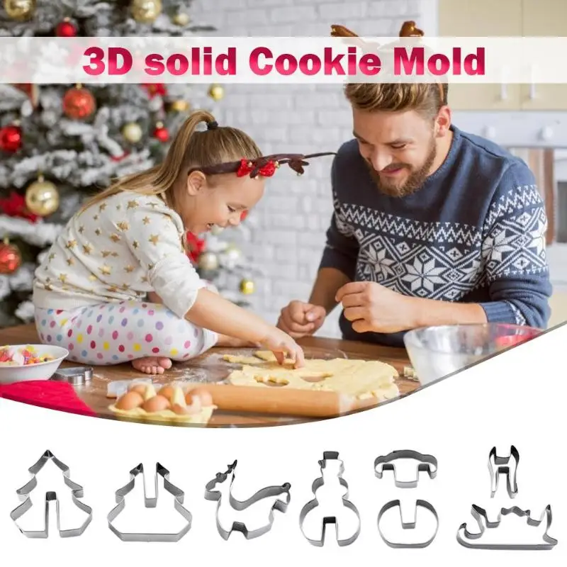 6 шт. рождественские формочки для печенья из нержавеющей стали 3D формочки для печенья рождественские формы для печенья инструменты для выпечки