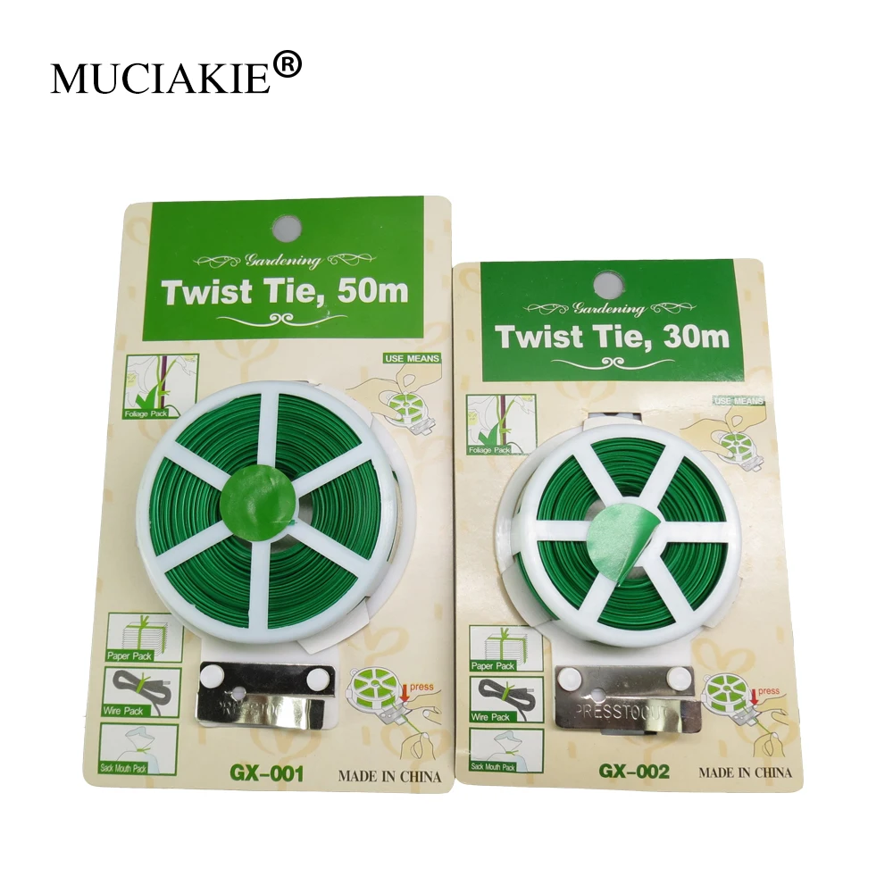 

MUCIAKIE 30/50M Green Coated Plant Twist Tie Wire String DIY for Garden Support Strap Bonsai Outlet Cable with Cutter