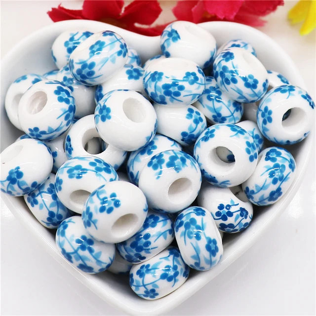 10Pcs New Marble Color Patterns Round Loose European Large Hole Spacer Beads  Murano Charm Fit Women Bracelet DIY Jewelry Making
