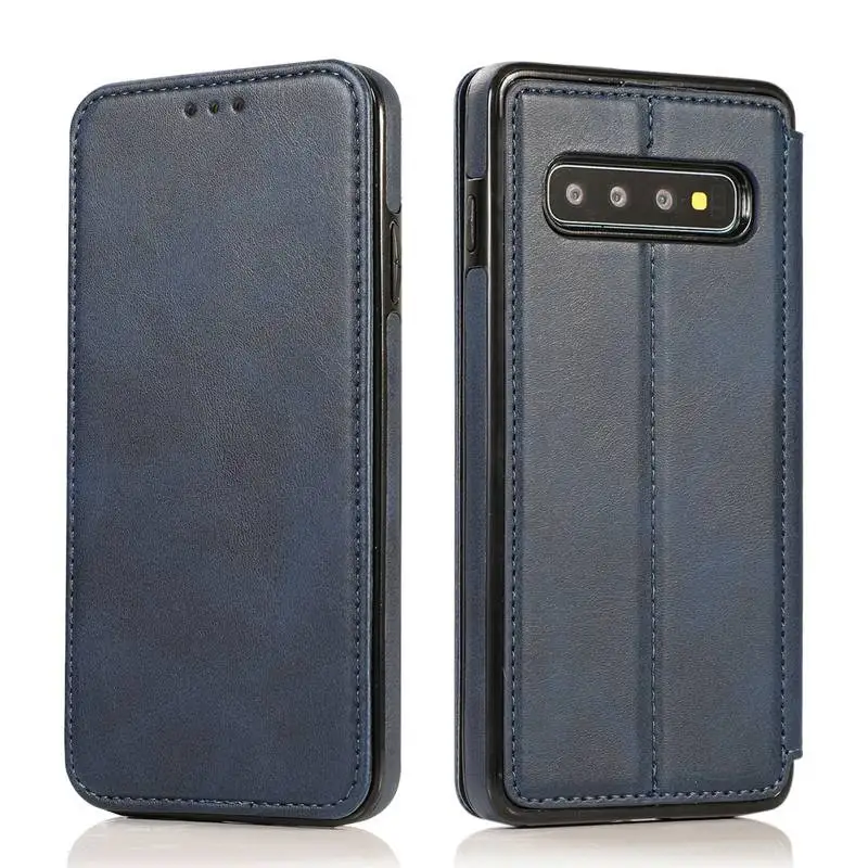Blue Кожаный чехол-кошелек для samsung Galaxy S10 S9 S8 Plus, Простой PU Слот для карт, держатель-подставка, флип-чехол для samsung Galaxy Note 9 8, сумка - Цвет: Blue