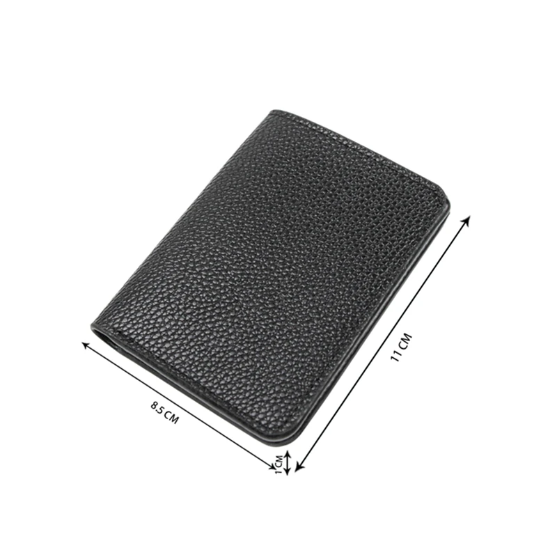 Ultra-Thin Black Credit ID Card Holder PU Leather Women Men Coin Purse Lychee Pattern Money Bag Wallet Driver's License Cover