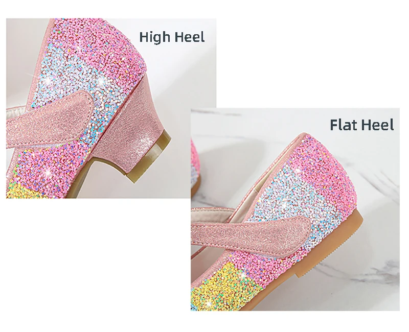 Girls Leather Shoes Princess  Shoes Children Shoes round-Toe Soft-Sole Big girls High Heel Princess Crystal Shoes Single Shoes bata children's sandals