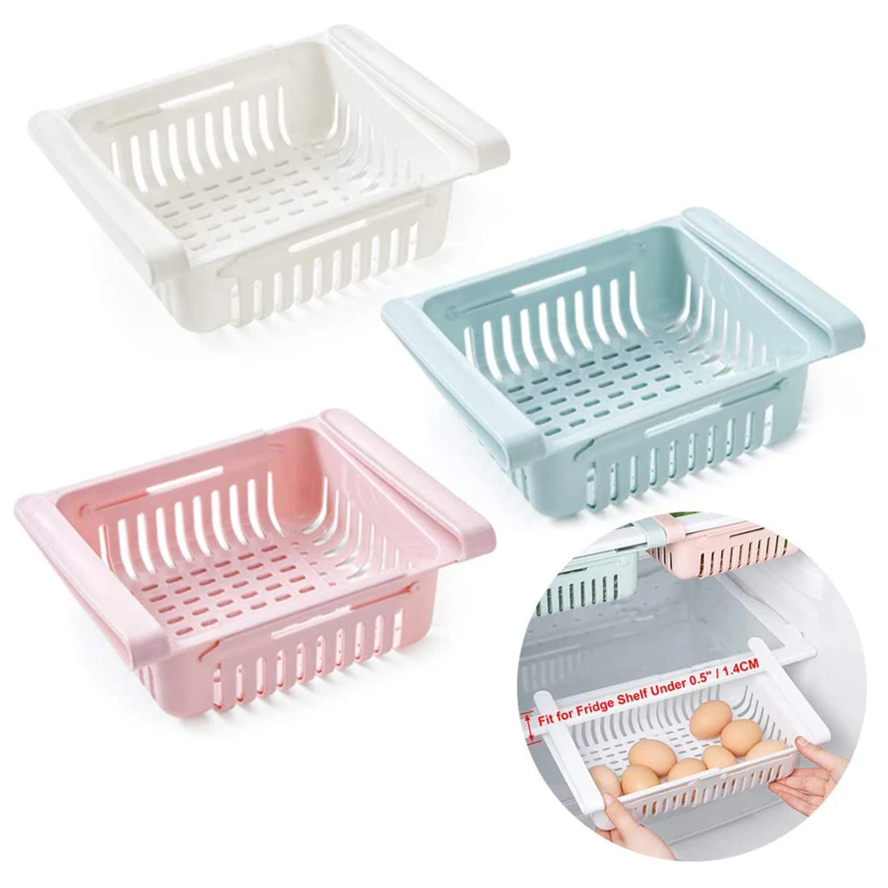 

Fridge Drawer Organizer Retractable Drawer Refrigerator Organizer Bins Basket Pull Out Refrigerator Storage Containers for Hangi