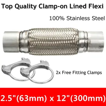 

2.5" x 12" 63x 300mm Stainless Steel Exhaust Pipe Clamp-on Flexi Tube Joint Flexible Steel Wire Braiding Pipe Mufflers