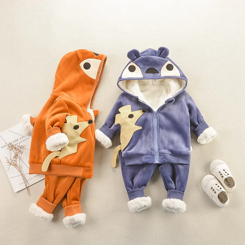 

2019 New Style Winter Cartoon Sweater Vest Suit Infants Baby Brushed And Thick Mice Two-Piece Set