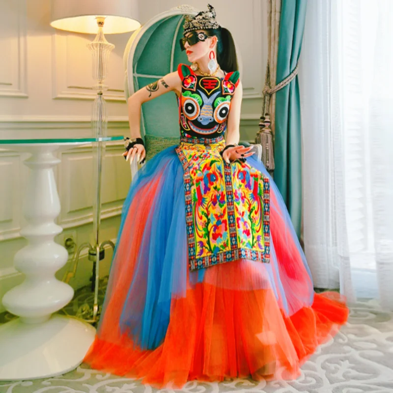 

National Exquisite Embroidery Dress Chinese Style Women Evening Party Dresses Luxurious Banquet Qipao Classic Stage Show Vestido