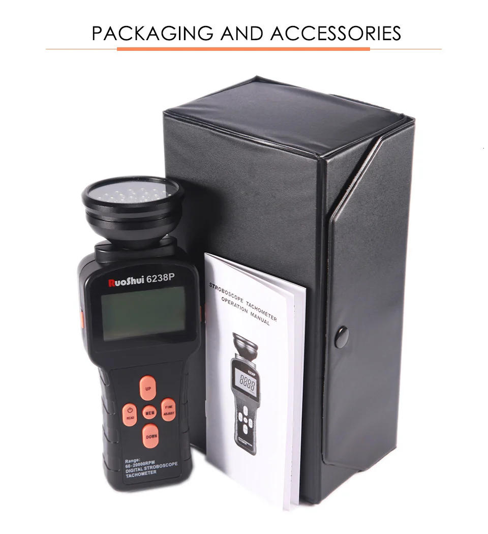 6238P Portable Large LCD Display Handheld Stroboscope Tachometer 64000