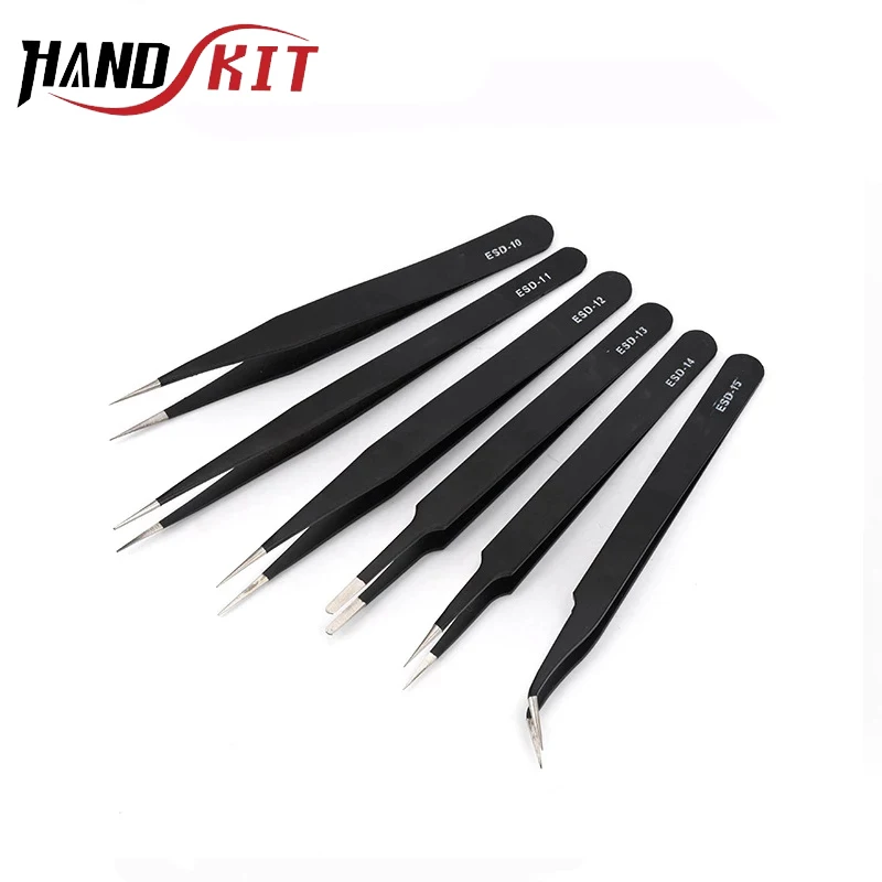 Industrial Grade Tweezers Precision Anti-static Curved Straight Tip Stainless Tweezer Electronics Industrial Repair Tools 1PCS