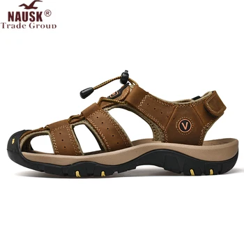 

NAUSK New Male Shoes Genuine Leather Men Sandals Summer Men Shoes Beach Sandals Man Fashion Outdoor Casual Sneakers Size 48