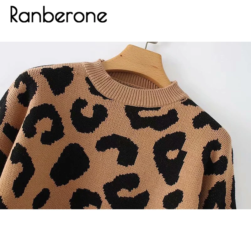 Ranberone Women Leopard Knitted Sweater Autumn Winter Animal Print Sweaters Thick Long Sleeve Female Pullovers Casual Tops Women Ranberone Women Leopard Knitted Sweater Autumn Winter Animal Print Sweaters Thick Long Sleeve Female Pullovers Casual Tops Women