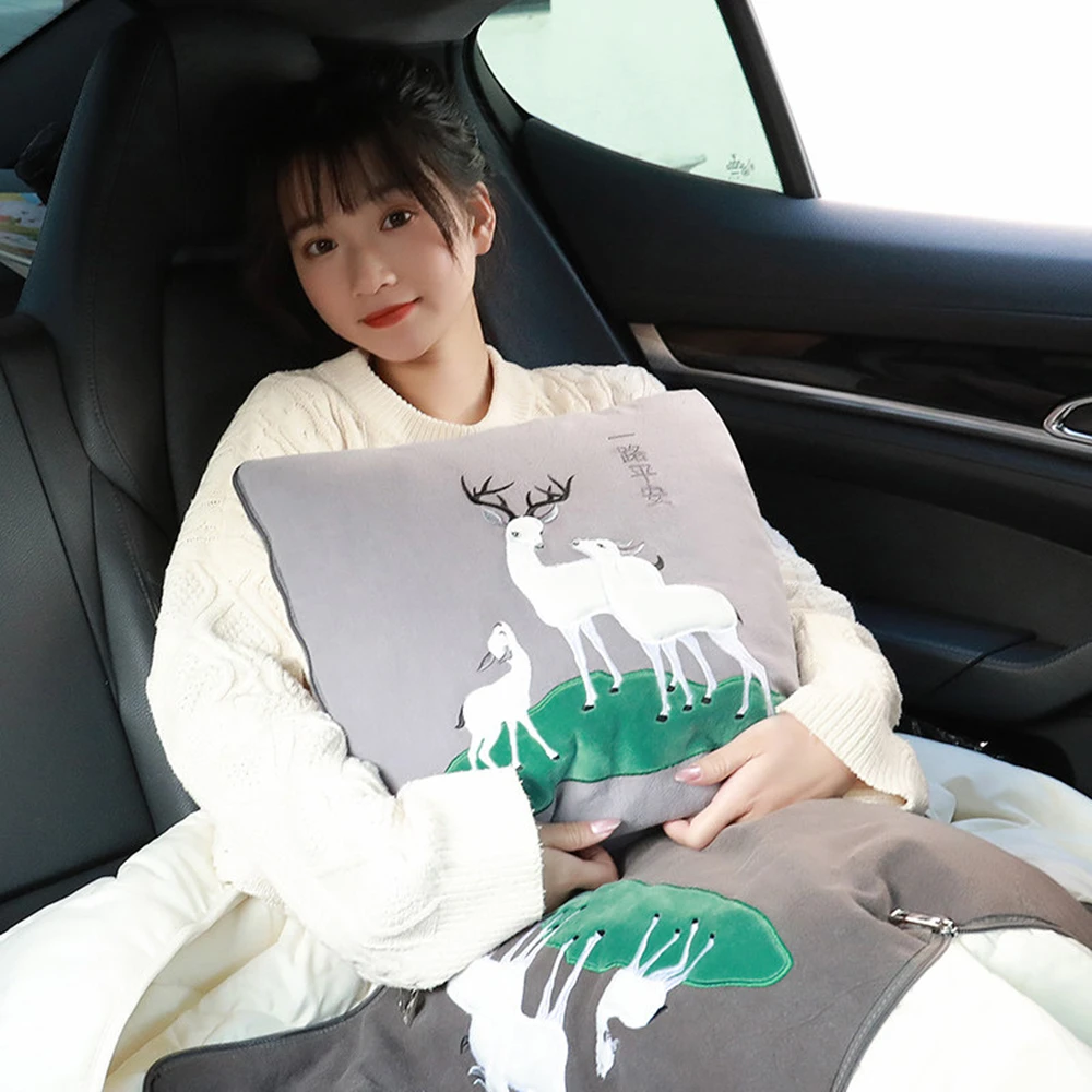 

B-LIFE Travel Blanket and Pillow Set Super-Soft Micro-Plush Fleece Poncho Covers Your Entire Body Perfect for Airplane Train Car