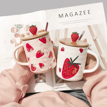 

EWAYS Strawberry Ceramic Cup Kit Porcelain Constellation Theme Mug with Gift Box Christmas Gift for Friends