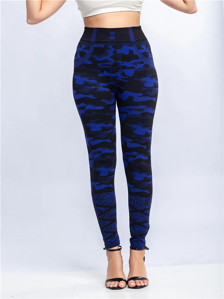 YRRETY Women Seamless Camouflage Denim Leggings Sports High Waist Tights Workout Fitness Elastic Printed Pants Stretch Jeggings leggins