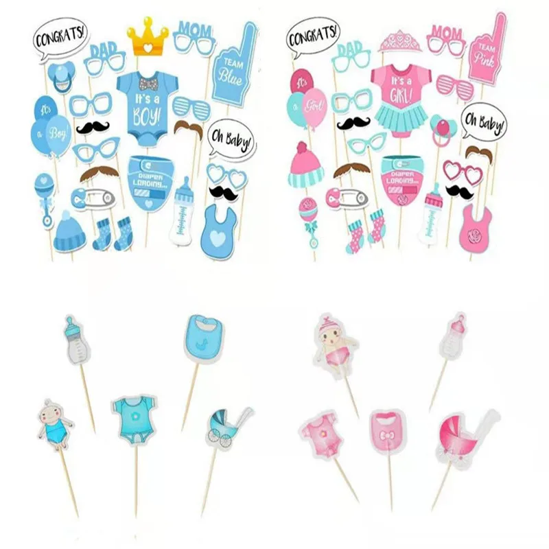 

1 Set New Baby Shower Photo Booth Baby Shower Photobooth Props Its A Boy Girl Cake Topper Birthday Party Decoration Supplies-S