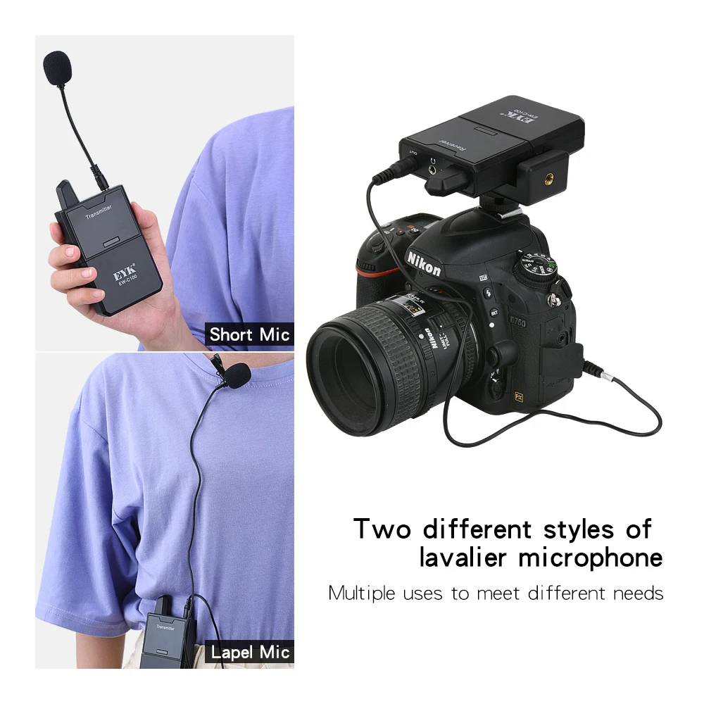EYK UHF 무선 마이크 시스템, 금속 핸드 헬드 마이크 옷깃 마이크 50 미터 범위 카메라 캠코더 전화 DSLR 인터뷰