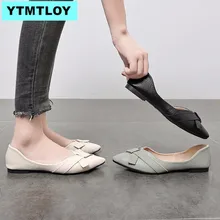 Г. Осенняя женская обувь на плоской подошве женская обувь с закрытым носком удобная обувь с острым носком на плоской подошве с бантом женская повседневная обувь модная обувь