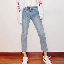 Новинка 2019, модная женская одежда, джинсы с неровной высокой талией, узкие прямые брюки, девять штанов