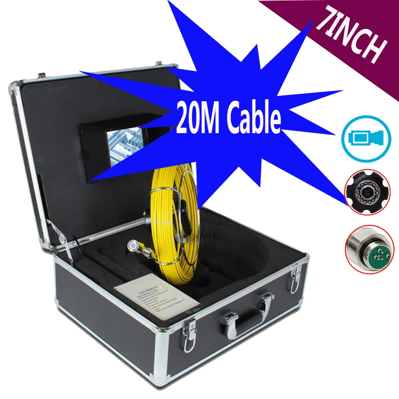 

7inch 20m Cable Pipe Sewer Drain Endoscope Inspection Camera System With DVR Recorder IP68 Waterproof 23mm Mini Surveillance