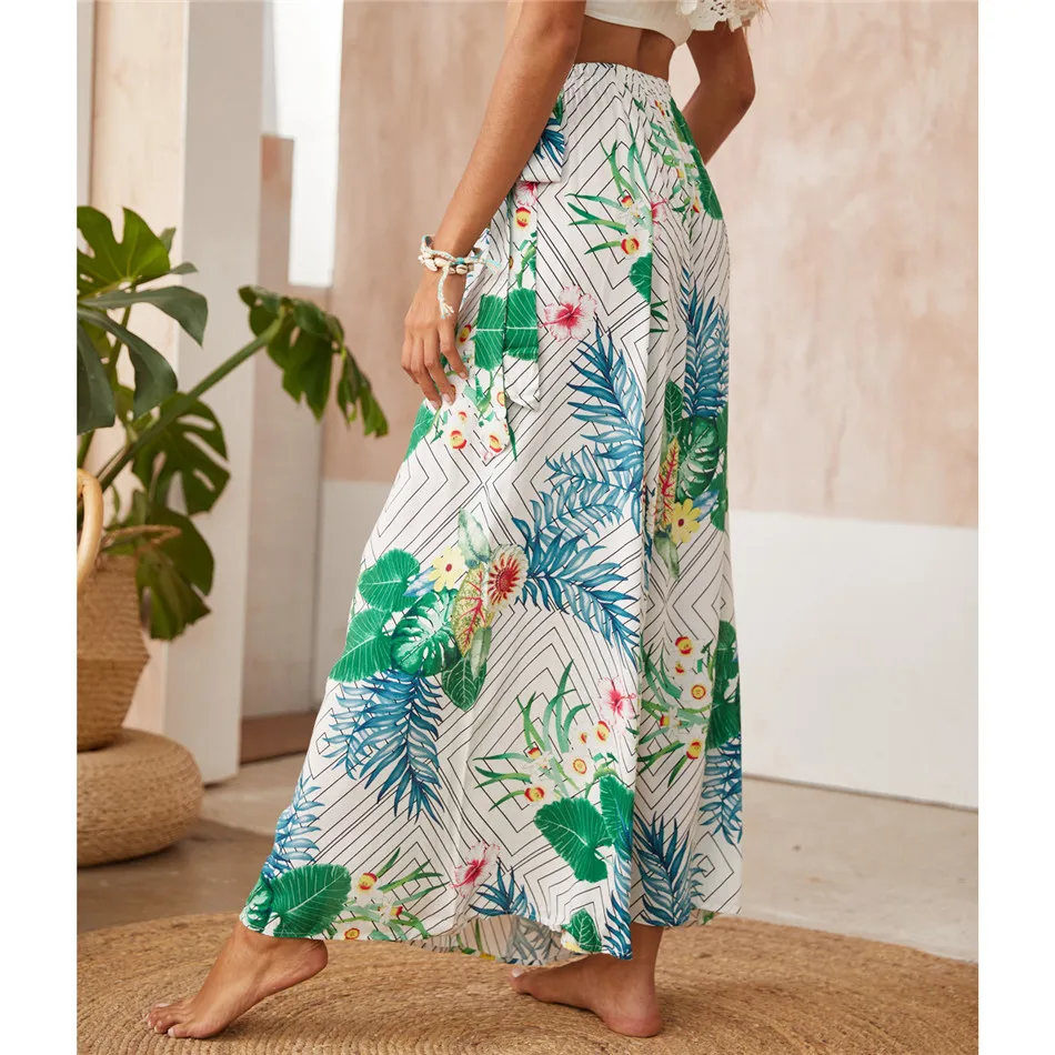 CHYAOWU0130 Chiffon Print Beach Cover Up Skirt Fashion Long High Waist Skirts Beach Outing Beachwear Woman Clothing praia платья