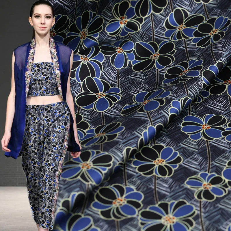

19 New 19momme 93%silk 7%spandex Silk Stretch Satin Charmeuse Pansy Printed Fabric Fashion Cloth Diy Sewing Free Cheongsam Sale
